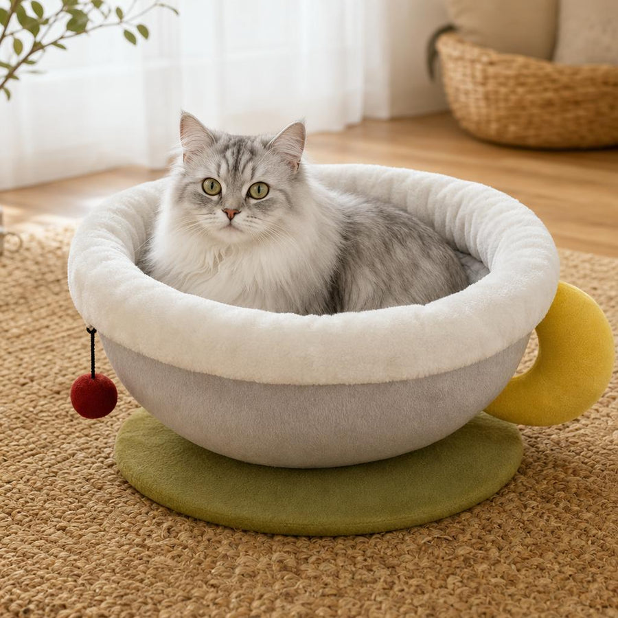Gato sentado en la Cama-Taza con juguete colgante SantaPaw