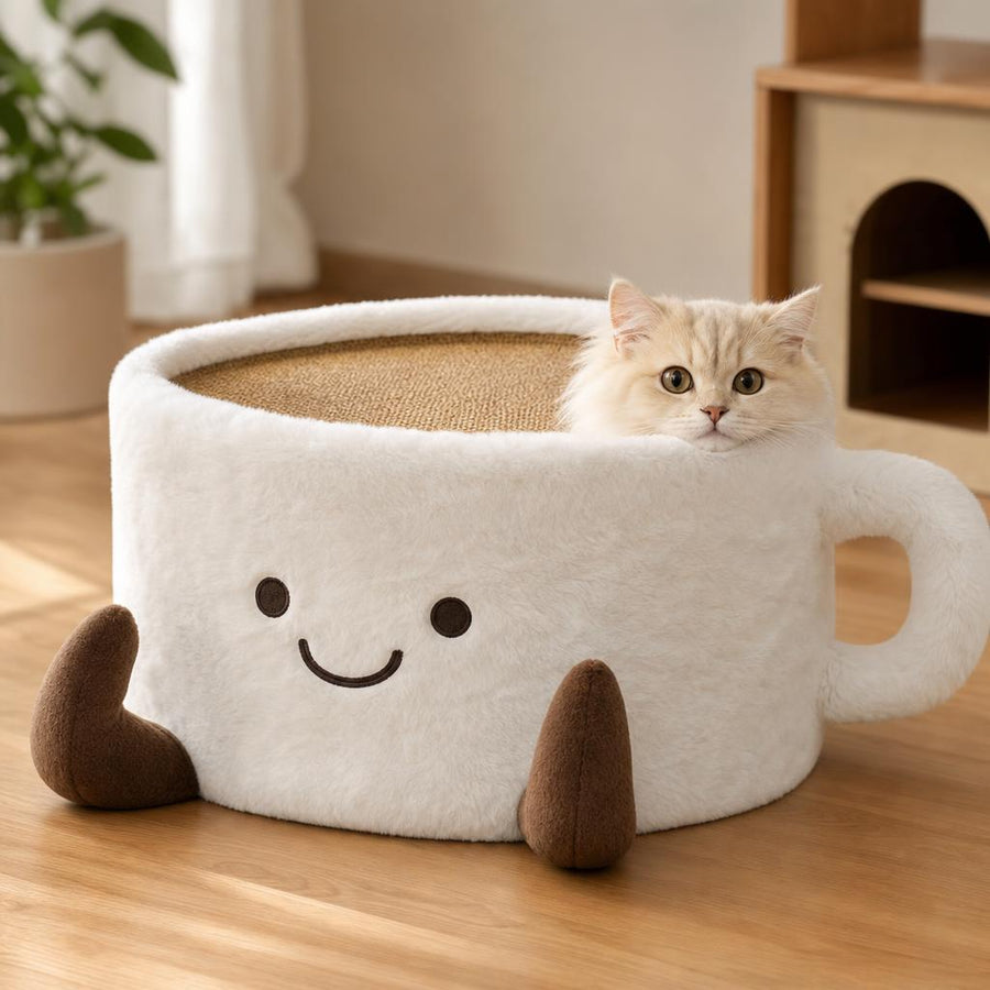 Gato asomando la cabeza en la Cama-Taza SantaPaw
